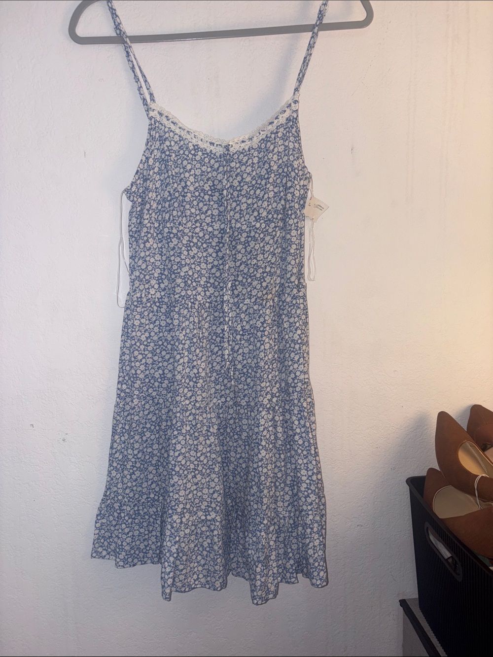 Blue Floral Spaghetti-Strap Sundress